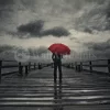 Red Umbrella In The Storm