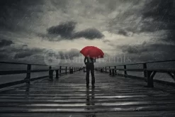 Red Umbrella In The Storm
