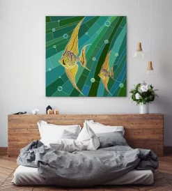 Yellow Fish Mosaic 5 Yellow Fish Mosaic -Art Mural Shop fish chartreuse colour 50106822