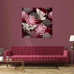 Cranes And Chrysanthemums -Art Mural Shop wall art prints 182524829 lifestyle min 2