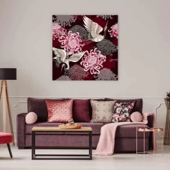 Cranes And Chrysanthemums -Art Mural Shop wall art prints 182524829 lifestyle min